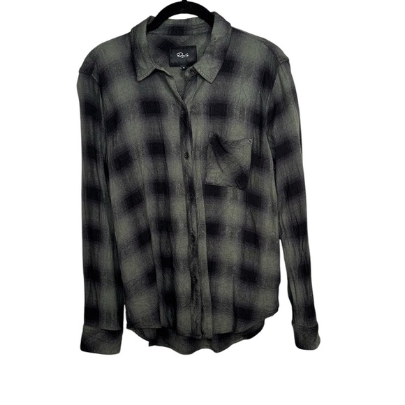 Rails Plaid Black and Green Shirt M - Picture 1 of 6